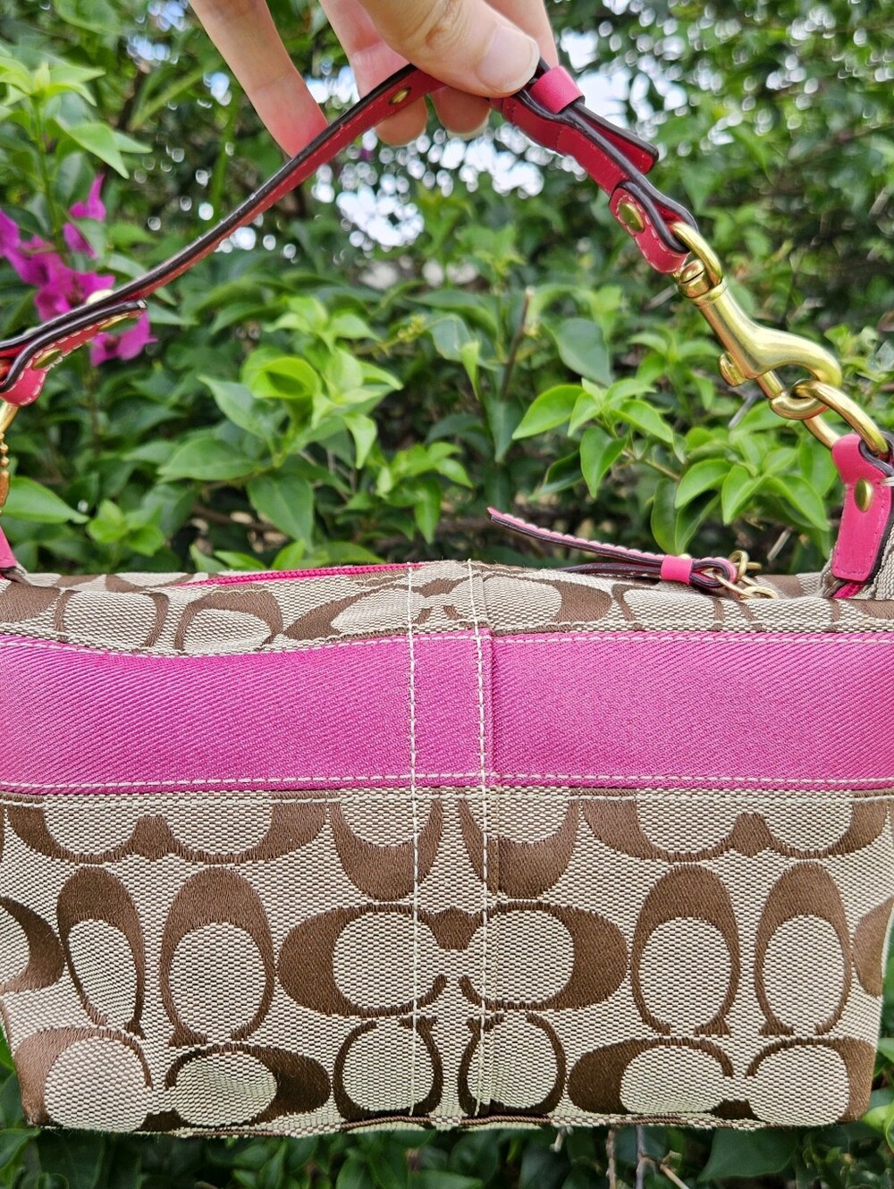 Coach 41420 Signature Floral Appliqué Pink Shoulder Bag Rare Y2K - Picture 2 of 11